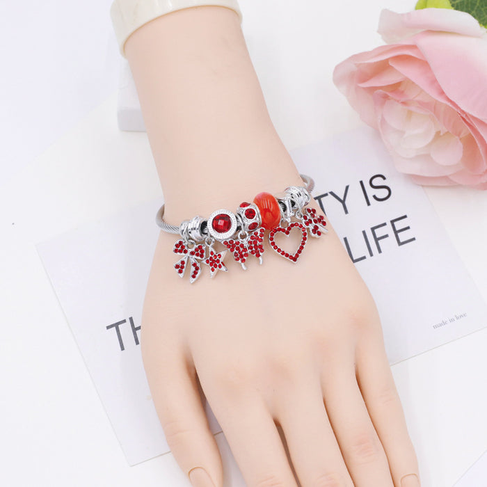 Wholesale Diamond studded butterfly bead bracelet, clover pendant, lucky bracelet with accessories