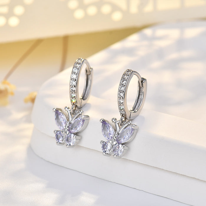 Wholesale Butterfly sterling silver needle earrings with fashionable and simple style, ear buckles, and headwear accessories
