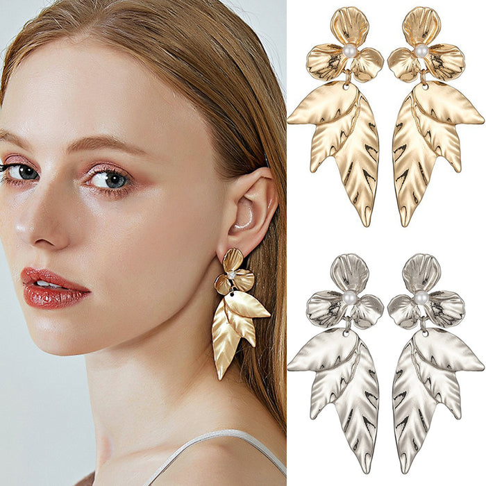 Wholesale Earrings Alloy Exaggerated Long Leaves MOQ≥2 JDC-ES-JUYAO010
