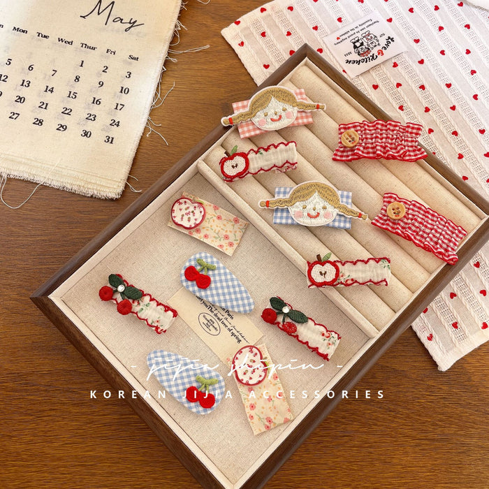 Wholesale New handmade fabric floral hair clip, cute apple cherry floral hair clip, versatile plaid hair accessory