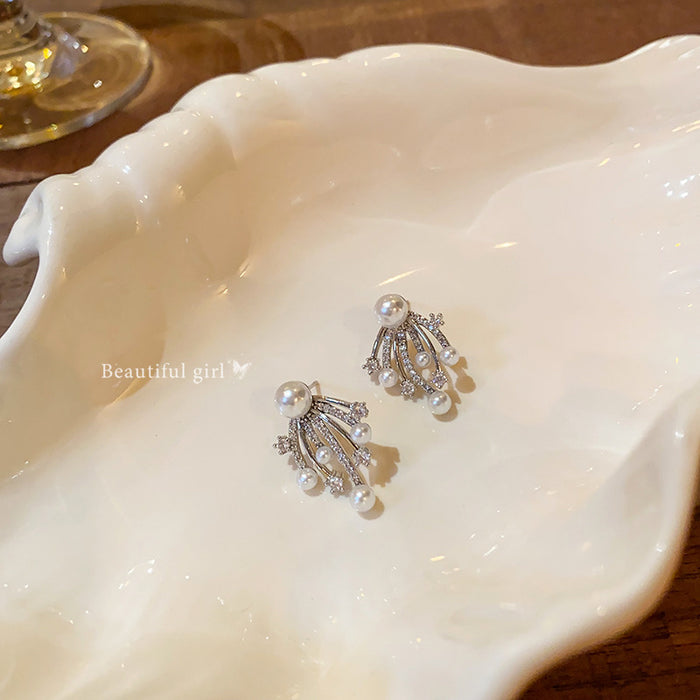 Wholesale Super shiny full zirconium firework pearl earrings all-match earrings