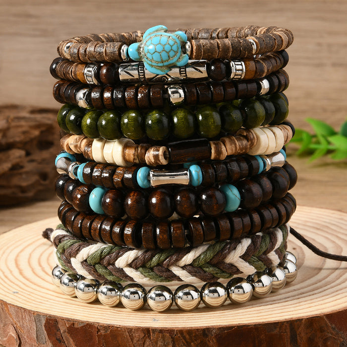 Wholesale Bohemian style nut shell wood beaded elastic thread multi-piece bracelet set