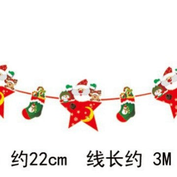 Wholesale Christmas Decorations Christmas Pull Flag Hanging Flag Holiday Banner Party Decoration Paper Cartoon Christmas Pull Flower String Flag