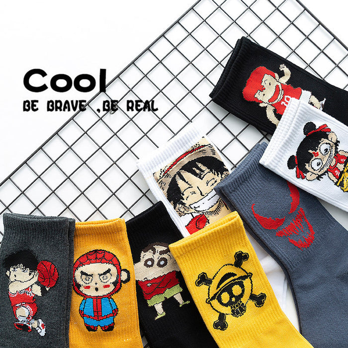 Wholesale Socks men's and women's long socks cartoon street versatile sweat absorbing cute student socks men's and women's mid tube socks