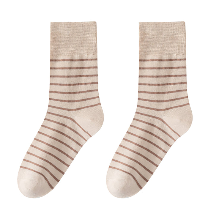 Wholesale Socks made of pure cotton with white stripes, women's sweat absorbing long tube, women's cotton socks