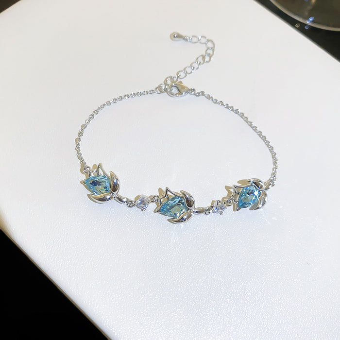 Wholesale Butterfly Zircon Pendant Bracelet Silver Tone Copper Jewelry