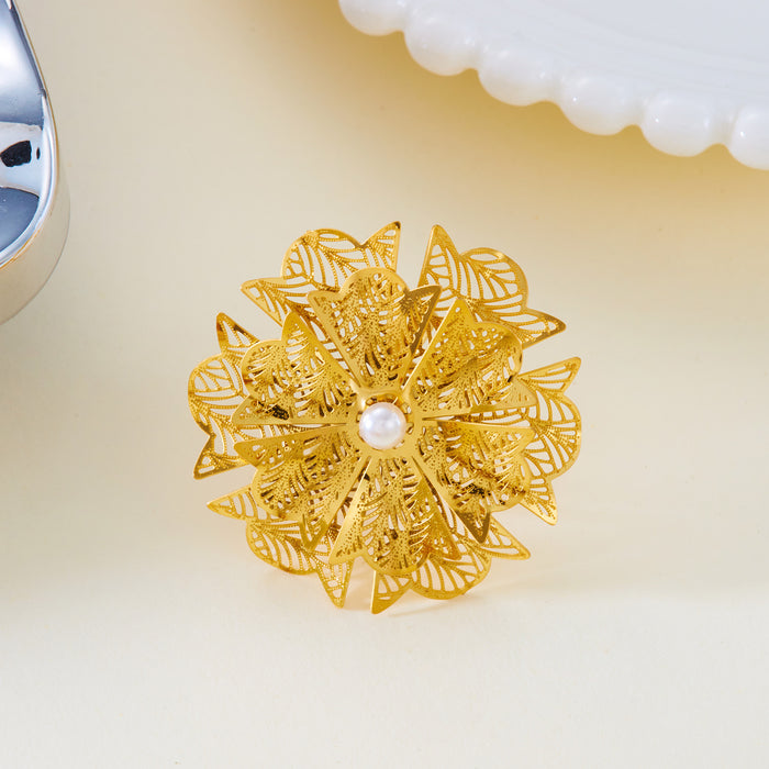 Wholesale Flower Retro Antique Stainless Steel Hollow Ring Personality New Ring