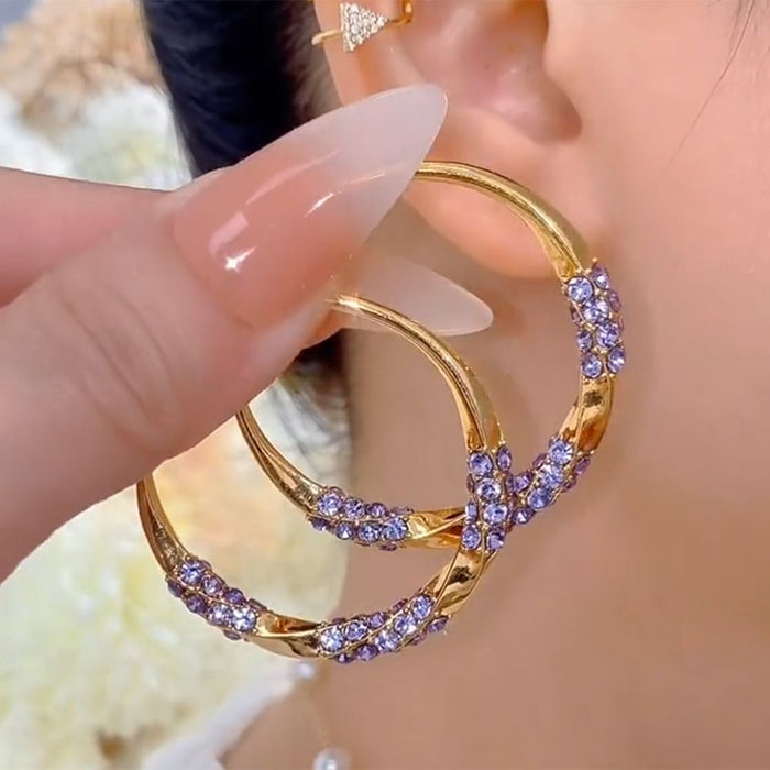 Wholesale Diamond studded twisted circle earrings for women with exaggerated design, unique personality, and retro style earrings