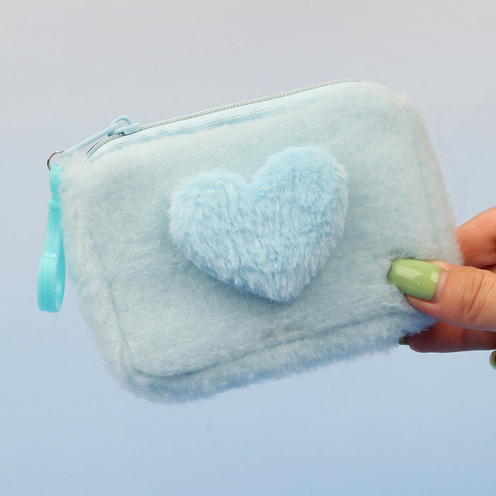 Wholesale Stylish Heart Shaped Plush Pouch For Women Coin Wallet Earphone Case Card Holder Gift Everyday Use