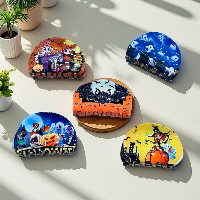 Wholesale Semicircular Shark Clip Witch Print Clip Anime Series Demon Ghost Ponytail Clip  Party Hair Accessories