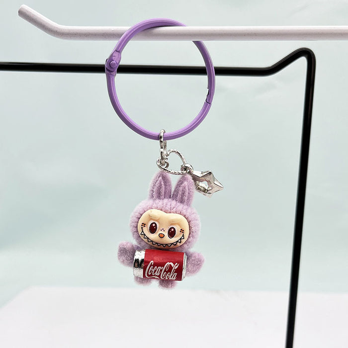 Wholesale Cute resin plush cola bottle keychain pendant plush toy doll bunny bag hanging decoration