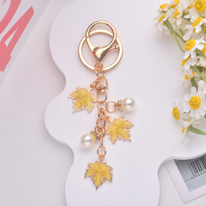 Wholesale Maple Leaf Pearl Pendant Alloy Keychain JDC-KC-Jiax002