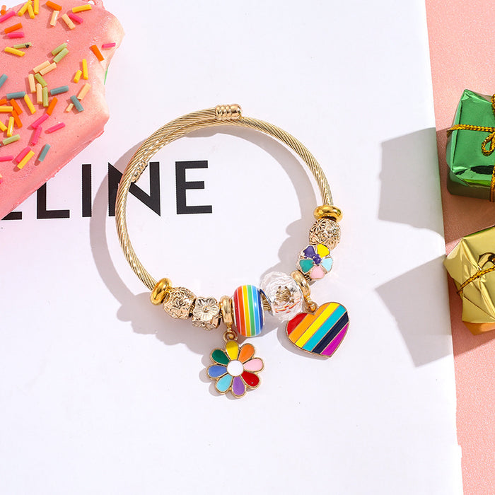 Wholesale Colorful stainless steel Rainbow Series love balloon Charms Bracelet