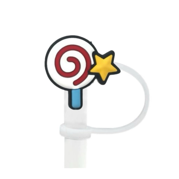 Wholesale Cartoon lollipop shaped dustproof straw cap DIY creative straw decoration cover 8/10mm silicone straw stopper