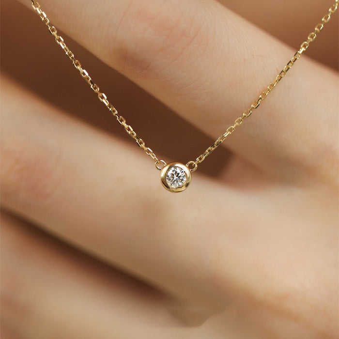 Wholesale Pure silver gold-plated single diamond necklace, collarbone chain, simple and high-end pendant
