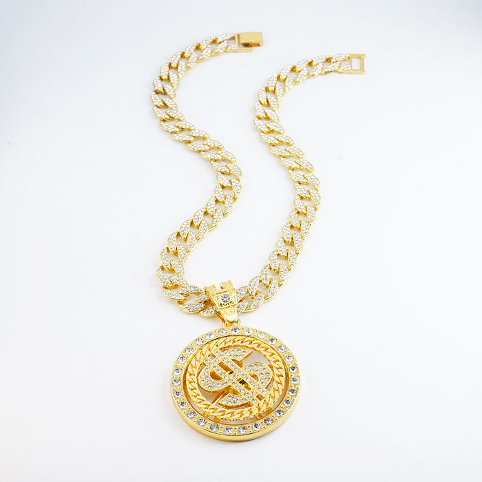 Wholesale Brand Rotatable Dollar Coin Pattern Zinc Alloy Necklace Personalized Pendant