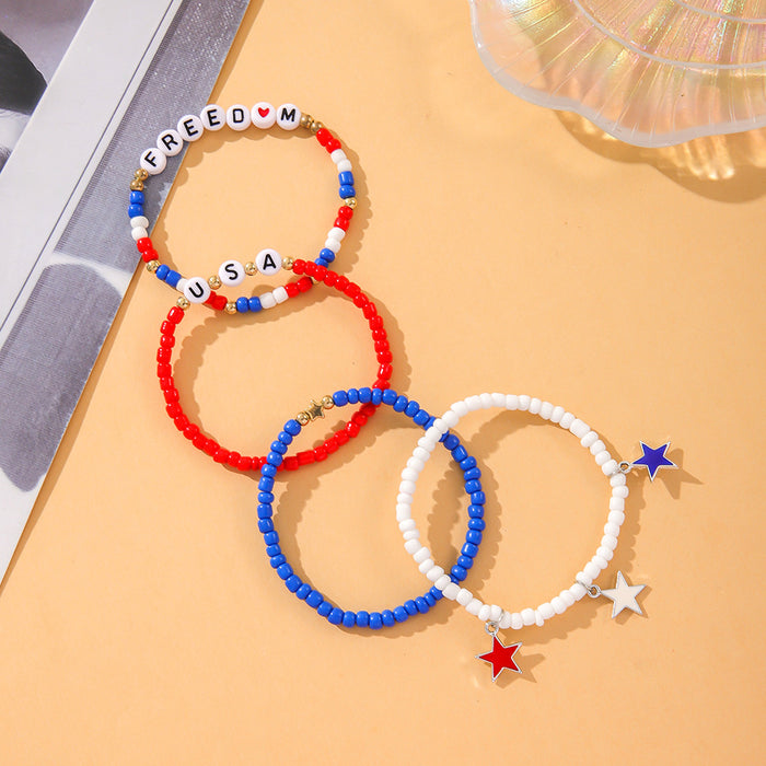 Wholesale American Independence Day Acrylic Beads Handwoven Beaded Bracelet JDC-BT-ShiY003