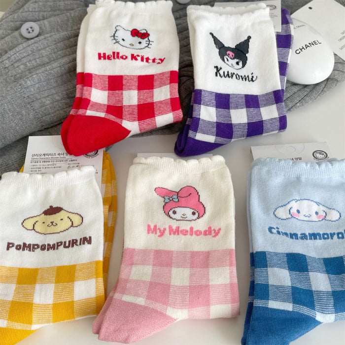 Wholesale Cotton Cute Cartoon Plaid Socks (S)JDC-SK-PengC003