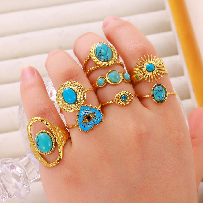 Wholesale Retro Inlaid PeacocK Turquoise Stainless Steel Ring