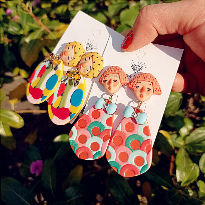 Wholesale Doll Ethnic Style Color Abstract Block Embossed Acrylic Simple Silver Earrings for Women