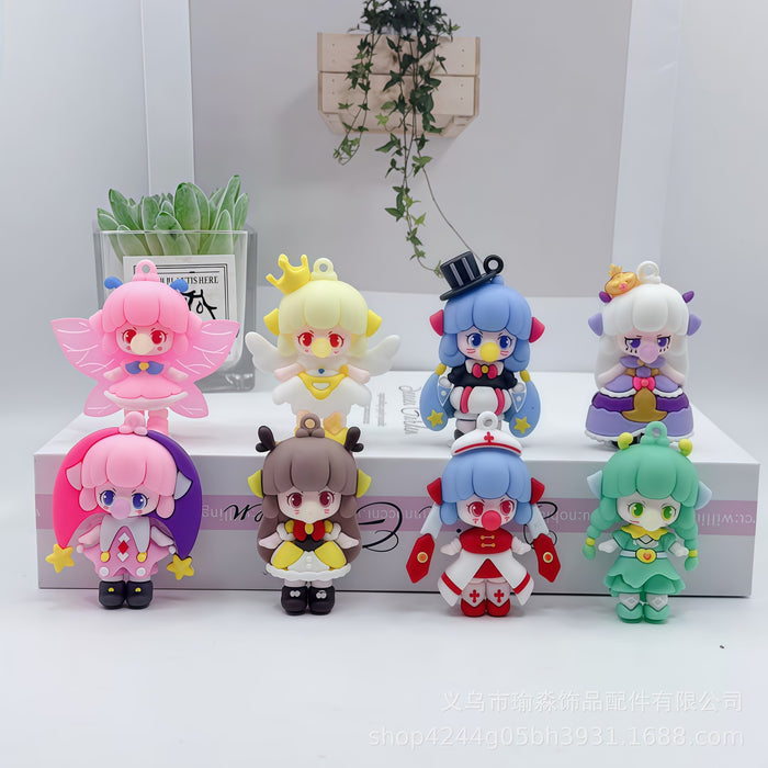 Wholesale 8pcs Cartoon Soft Rubber Bubble Blowing Girl Keychain
