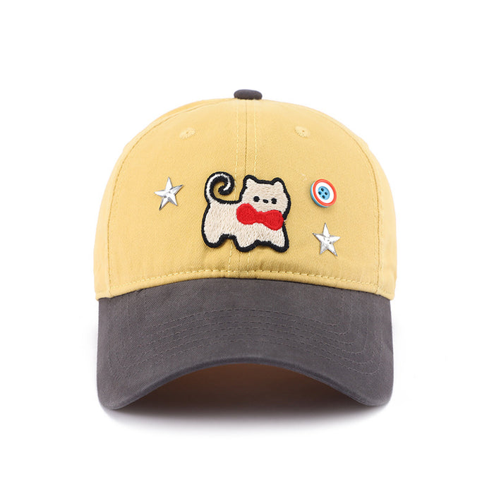 Wholesale Cute cat color blocked baseball cap, wide brimmed duckbill cap