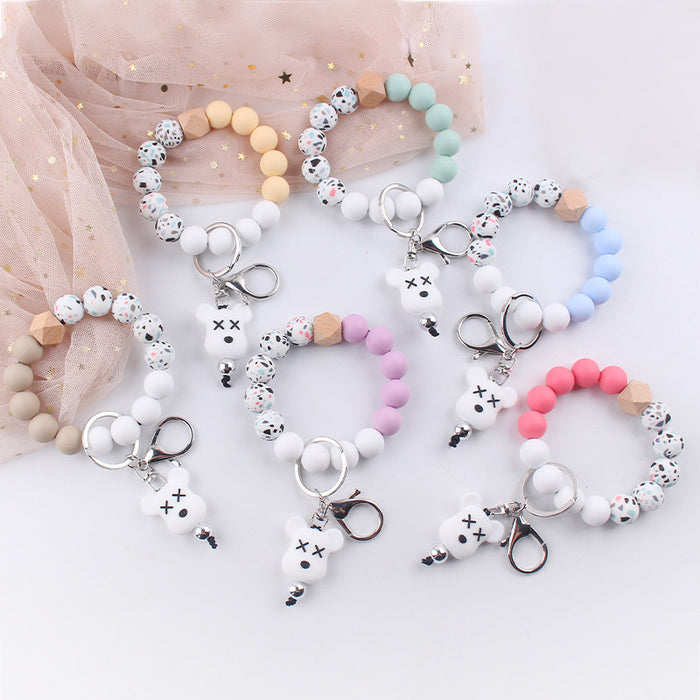 Wholesale Cartoon Silicone Beaded Bracelet Keychain JDC-KC-GuangTian041