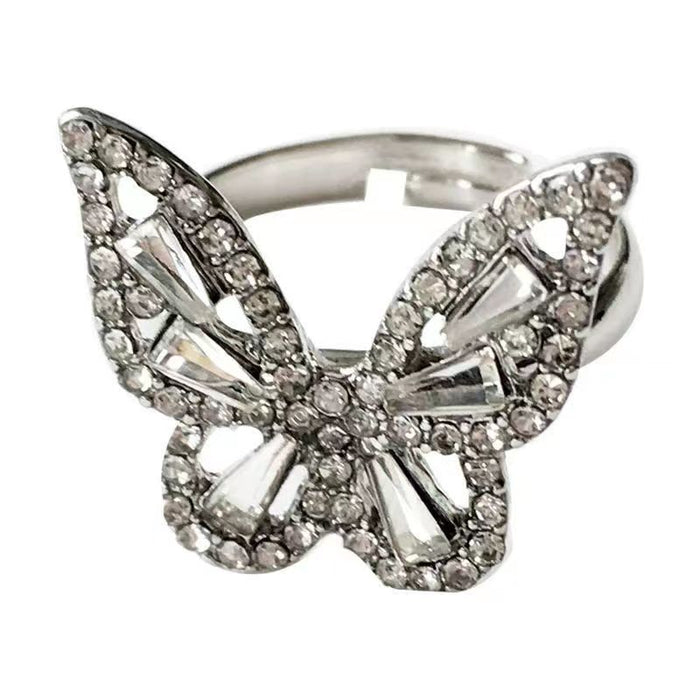 Wholesale Silver diamond inlaid butterfly ring, niche original design, gentle opening ring
