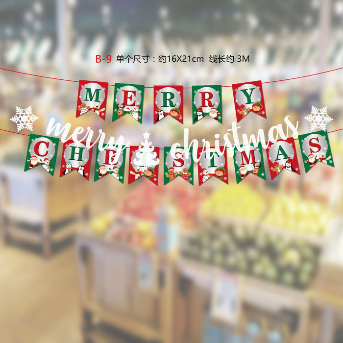 Wholesale Christmas Decorations Christmas Pull Flag Hanging Flag Holiday Banner Party Decoration Paper Cartoon Christmas Pull Flower String Flag