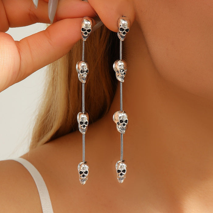 Wholesale  earrings personality punk retro alloy skull tassel long earrings