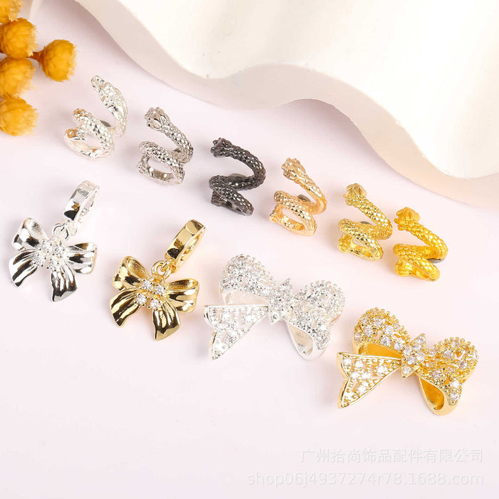 Wholesale Running ring inlaid with zirconium and full diamond bow, separated by pearl crystal accessories DIY handmade bead matching