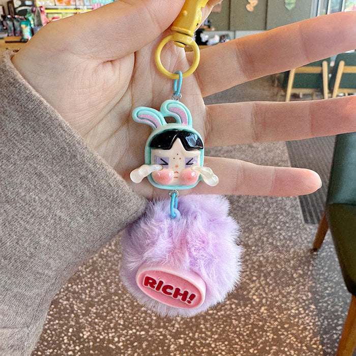 Wholesale Cartoon soft cute fur ball little girl keychain creative cute little flower fur ball couple bag gift pendant