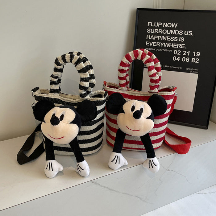 Wholesale Canvas bag, striped bucket handbag, cute doll, playful parent-child crossbody bag