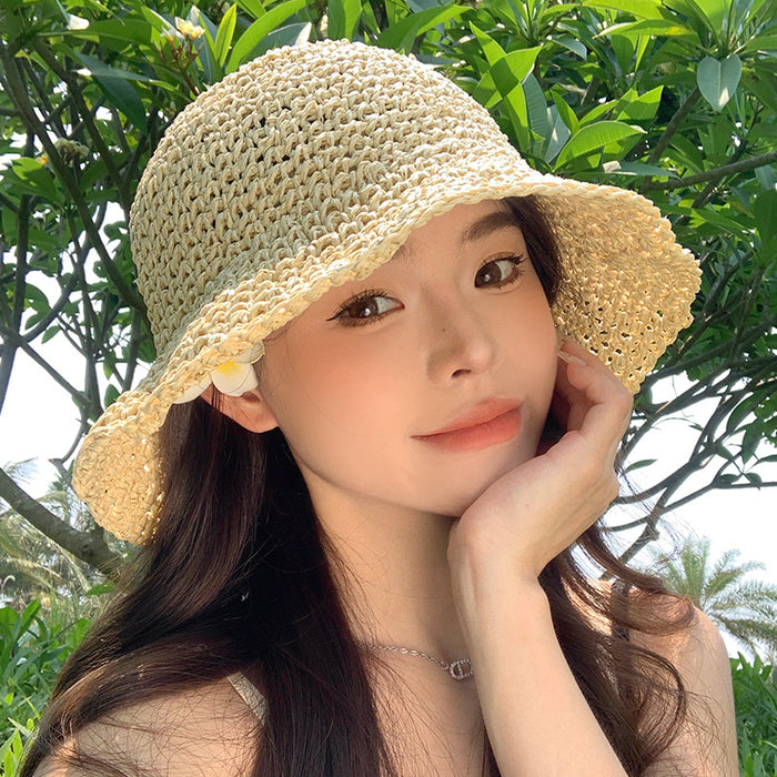 Wholesale Hollow out seaside vacation straw hat, sun protection sun hat, outdoor sun basin hat, fisherman hat