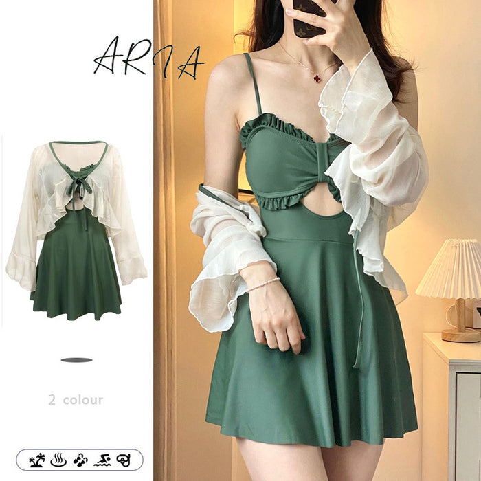 Wholesale New one-piece conservative skirt style avocado green high-end and sexy hot spring swimsuit