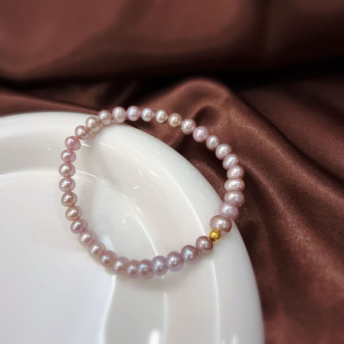 Wholesale Purple Natural Pearl Bracelet Loose Stretch 925 Silver Plated 18K Gold Beads