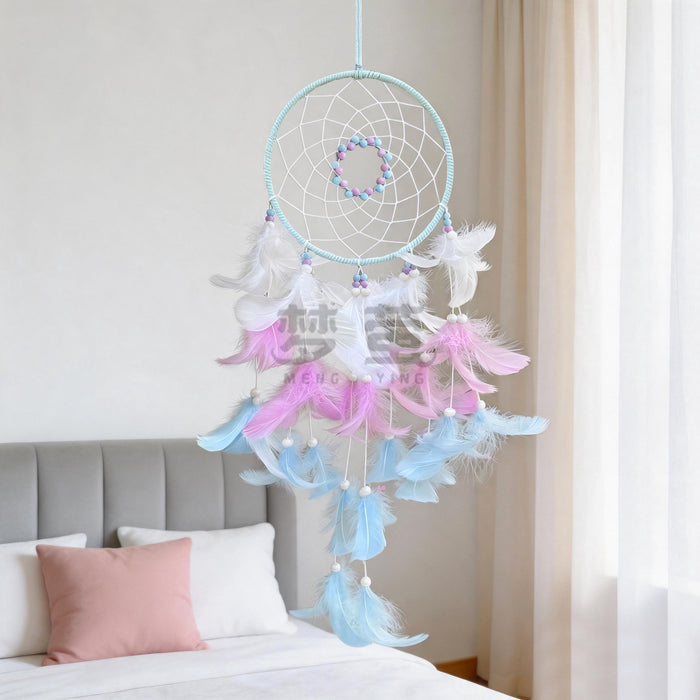 Wholesale Bohemian Dreamcatcher Wind Chime with Three Color Feathers Handmade Home Decor MOQ≥2