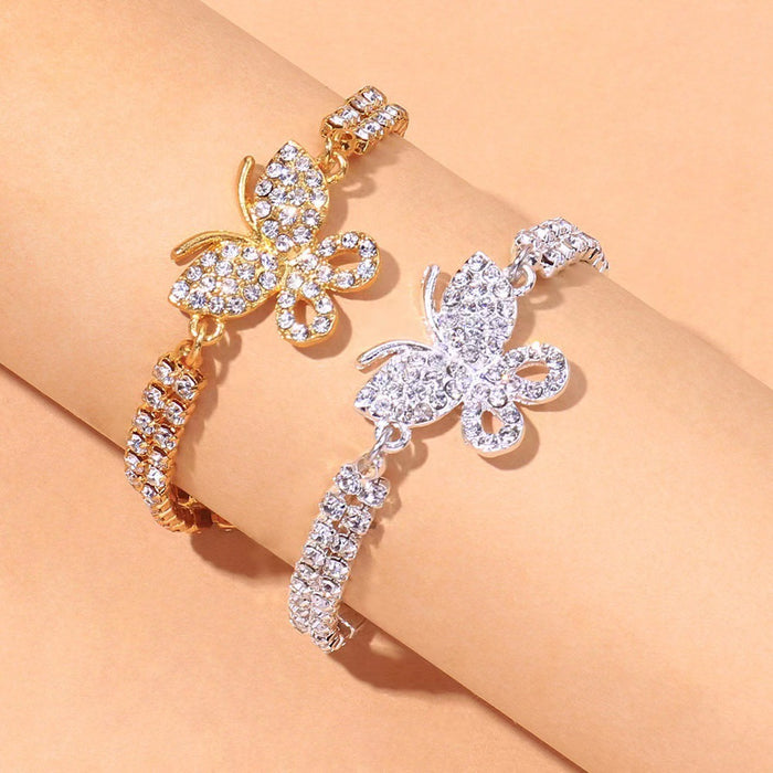 Wholesale Double Row Diamond Butterfly Alloy Ankle Chains JDC-AS-yihao001