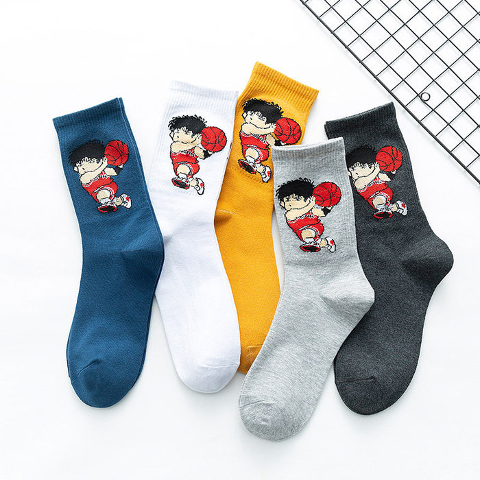 Wholesale Socks men's and women's long socks cartoon street versatile sweat absorbing cute student socks men's and women's mid tube socks