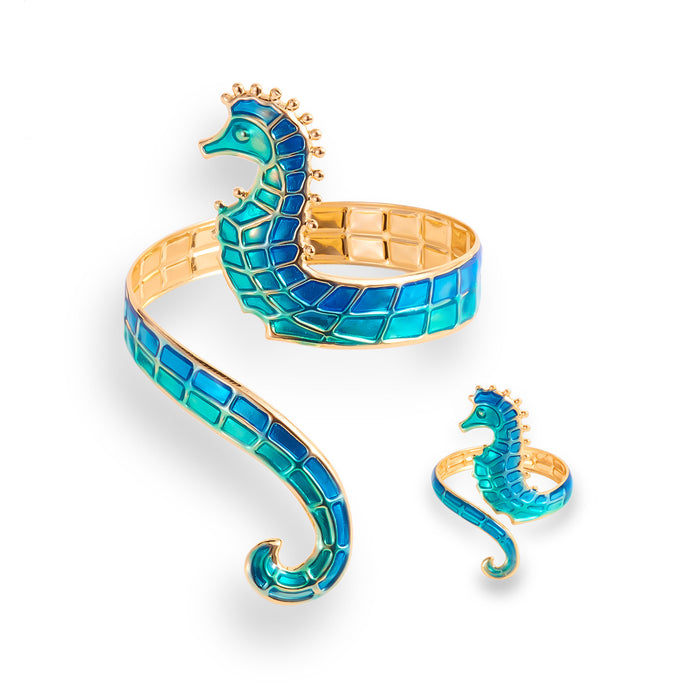 Wholesale Summer  Winding Seahorse Open Bracelet Ring  Oil Painting Jewelry