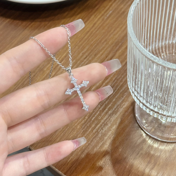 Wholesale New cross necklace, light luxury, niche, high-end texture, zircon sparkling diamond collarbone chain