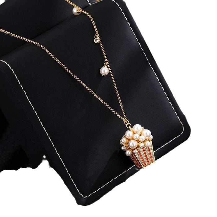 Wholesale jewelry sparkling diamond size pearl stereo popcorn shape creative personality necklace earrings