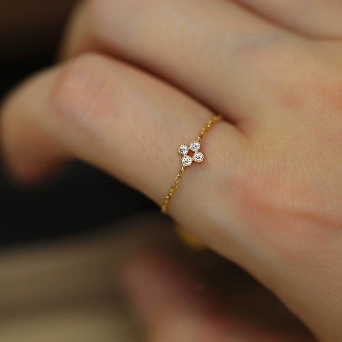 Wholesale Silver plated mini adjustable ring for women's light luxury four leaf clover diamond chain ring
