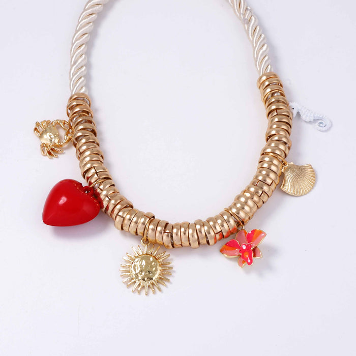 Wholesale Circle Metal Hanging Rope Casual Necklace Alloy Oil Dropping Pendant