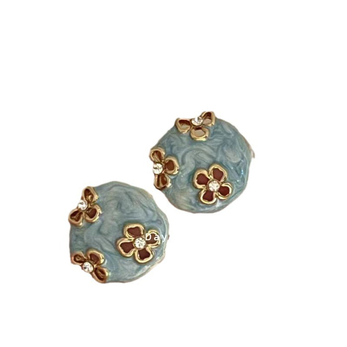 Wholesale Retro oil dripping zircon flower earrings with a light luxury temperament, high-end feel, and niche earrings