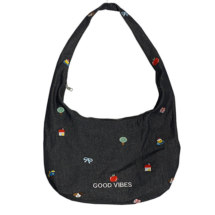 Wholesale Cowboy crossbody bag versatile embroidered single shoulder tote bag simple canvas bag