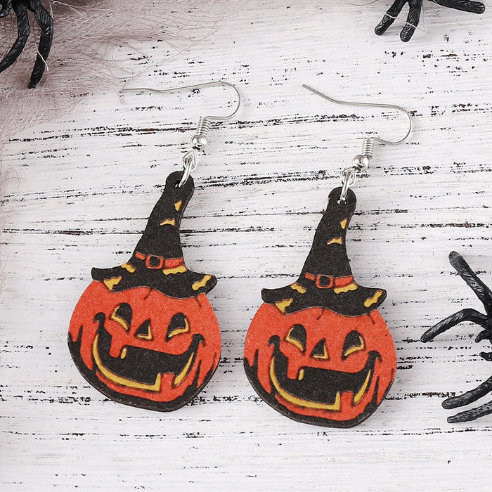 Wholesale  Gothic style ghost face pumpkin witch hat witch boots pendant earrings wooden double-sided earrings