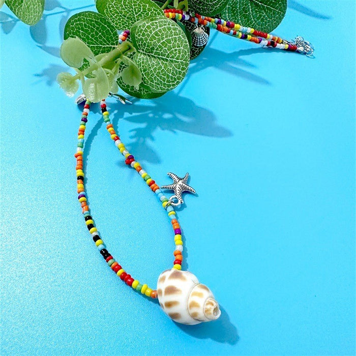 Wholesale Bohemian Style Colorful Rice Beads Conch Star Pendant Handmade Beaded Necklace JDC-NE-LiR003