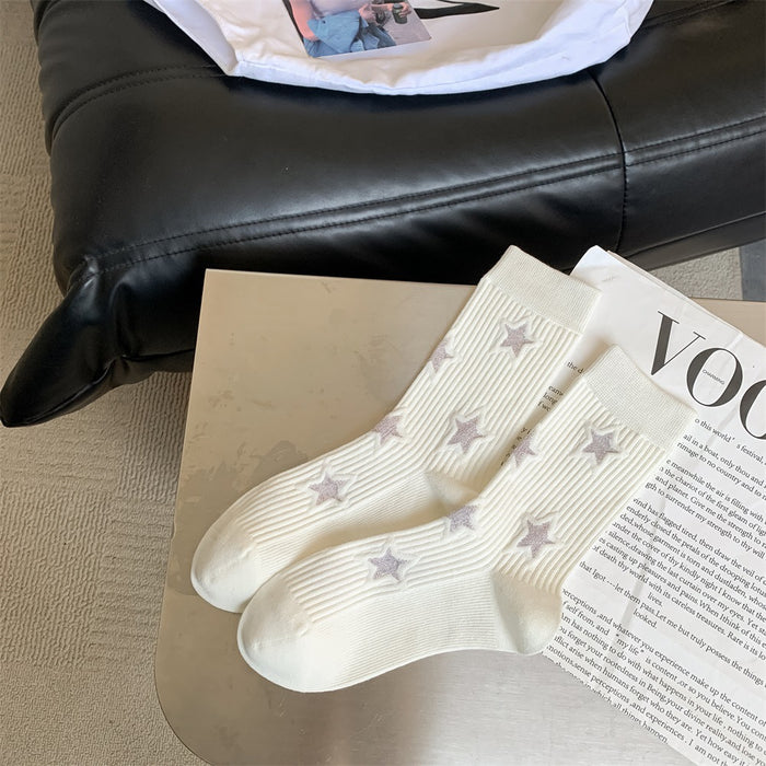 Wholesale Five pointed star socks, children's mid tube socks, cotton boneless long tube socks, trendy women's socks