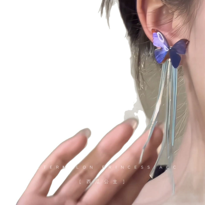 Wholesale Purple butterfly earrings, long tassel earrings, earrings, pendants